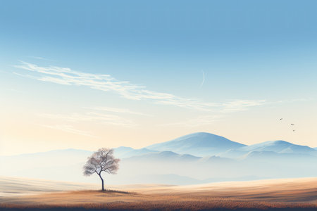 Tree and sky Minimalist landscape. Generative AIの素材