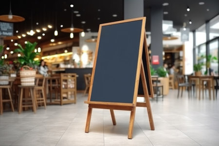 Blank restaurant shop sign or menu boards near the entrance to restaurant. Cafe menu on the street. Generative AIの素材
