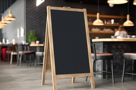 Blank restaurant shop sign or menu boards near the entrance to restaurant. Cafe menu on the street. Generative AIの素材