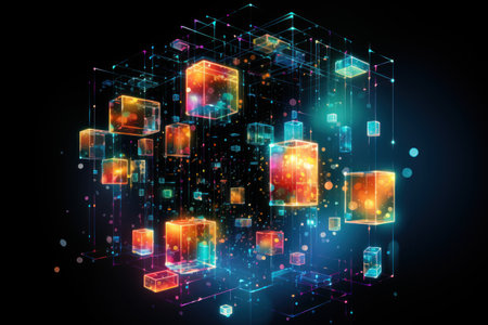 glitch tesseract in a black background, in the style of glitch art, Generative AIの素材