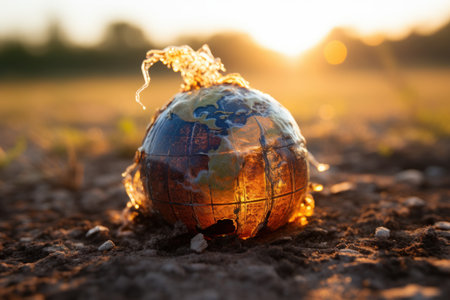 Planet Earth burning, global warming concept. Generative AIの素材