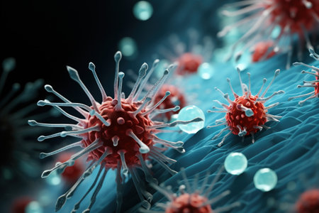 Coronavirus 2019-nCov novel coronavirus concept. Microscope virus close up. Generative AIの素材