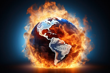 Planet Earth burning, global warming concept. Generative AIの素材