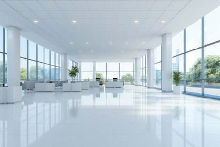 Empty White Modern Office Interior. Generative AIの素材