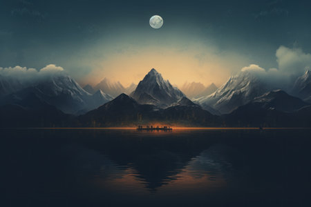 Beautiful album cover design of calm mountain and lake concept. Generative AIの素材