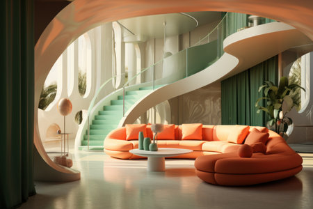 Abstract interior contemporary architecture visualisation gentle curves forming the walls. Generative AIの素材