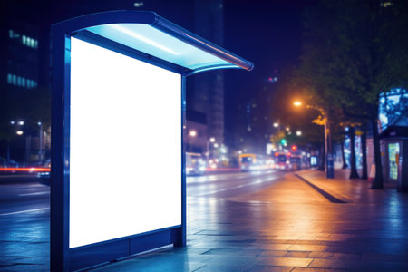 Street Advertising with Empty Billboard and Night Traffic . copy space. Generative AIの素材