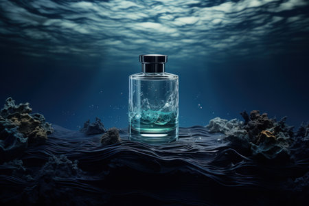 ads fragrance on black background. Generative AI.の素材