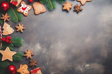 Christmas flat lay with blank empty space in middle for product display. Generative AIの素材
