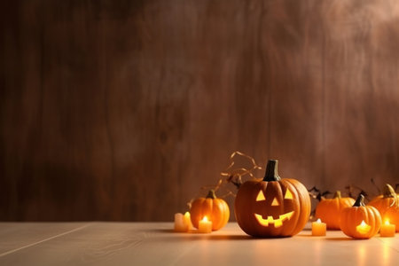 Halloween decorations light background with copy space. Generative AIの素材