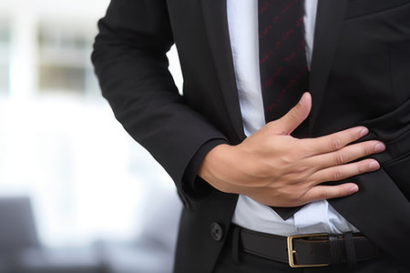 Hispanic man with a stomach problem. Generative AIの素材