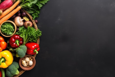 Vegetables on background with empty space for text top view. Generative AIの素材