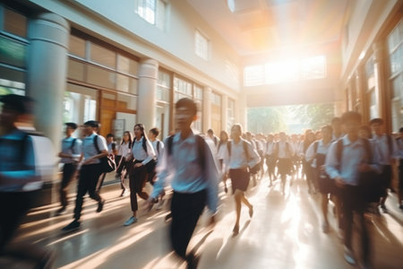 Photo blurry, Abstract Image of student People Walking on the school. Generative AI.の素材
