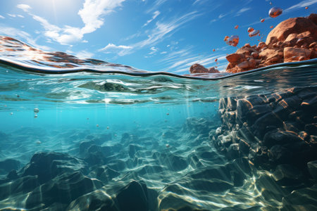 Image of open ocean, in the style of sparkling water reflections. Generative AI.の素材