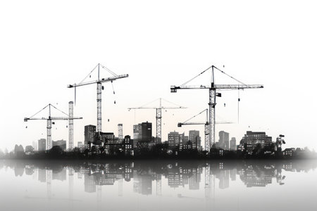 Silhouette of a construction site isolated on transparent background. Generative AI.の素材