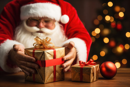 Piggy bank with Santa hat and gift coins on festive background. Generative AI.の素材