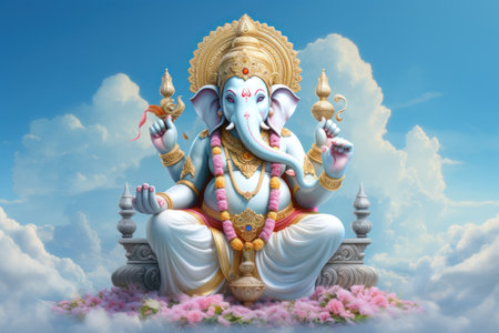 Ganesh transparent sky background. Generative AI.の素材