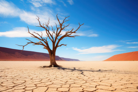 Deadvlei iconic clay lake with remains of centuries-old trees, Sossusvlei, Namibia. Generative AI.の素材