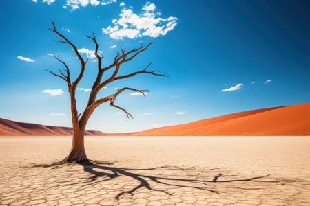 Deadvlei iconic clay lake with remains of centuries-old trees, Sossusvlei, Namibia. Generative AI.の素材