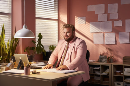 Man manager plus size office background. Generative AI.の素材
