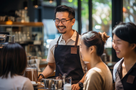 A barista training workshop making skills with expert baristas. Generative AI.の素材