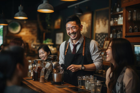 A barista training workshop making skills with expert baristas. Generative AI.の素材
