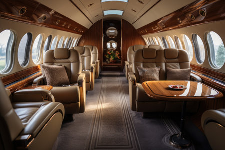 Interior from a luxury private jet. Generative AI.の素材
