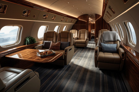 Interior from a luxury private jet. Generative AI.の素材
