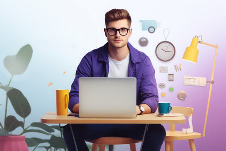 Freelancer male photo for landing page. Generative AI.の素材