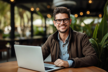 Freelancer male photo for landing page. Generative AI.の素材