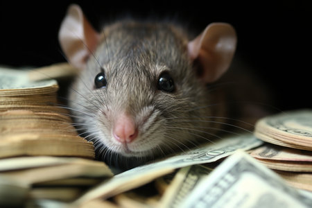 Rat steals money and coin. Generative AI.の素材