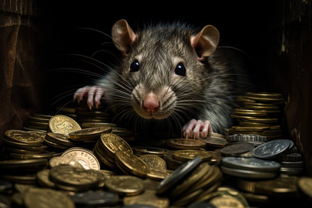 Rat steals money and coin. Generative AI.の素材