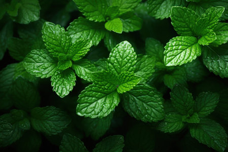 Green Mint Plant Grow Background. Generative AI.の素材