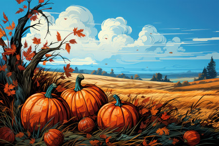 Happy Thanksgiving card with autumn leaves background. Generative AI.の素材