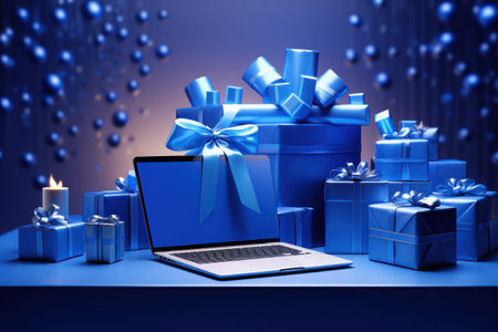 Cyber Monday, the biggest online shopping event Vivid sky blue theme. Generative AI.の素材