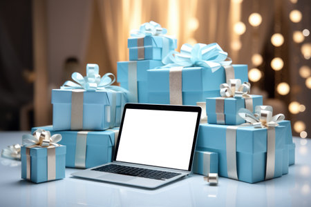 Cyber Monday, the biggest online shopping event Vivid sky blue theme. Generative AI.の素材