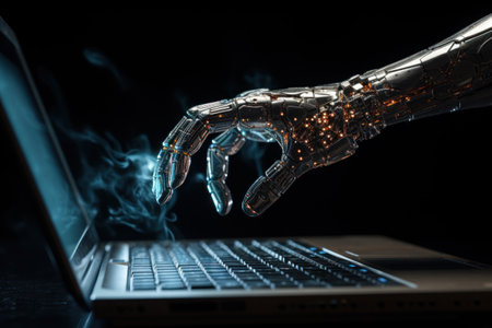 Professional hackers are using laptops in planning attacks against company-owned sites. Generative AIの素材