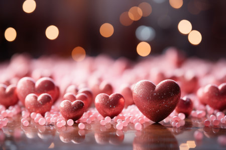 Saint valentine day greeting card bokeh blur background. Generative AI.の素材