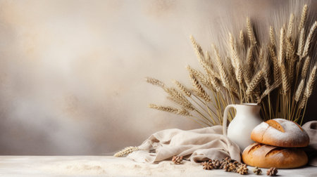 Layout for bread flour ingredients food photography texture banner detailed. Generative AI.の素材