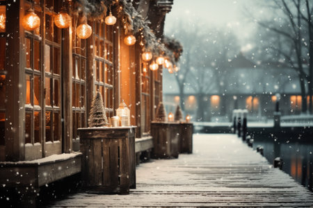 City covered in snow in a Christmas theme Generative AI.の素材