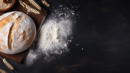 Layout for bread flour ingredients food photography texture banner detailed. Generative AI.の素材