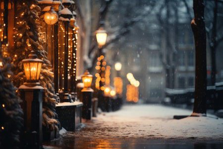 City covered in snow in a Christmas theme Generative AI.の素材
