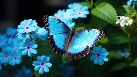 close up High-resolution image of Blue Morpho on white daisy flower. Generative AI.の素材