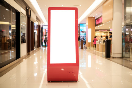 The advertising machine stands at the shopping mall. Generative AI.の素材