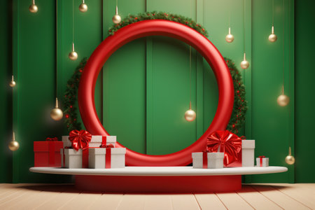 Beautiful Christmas background with podium. Generative AI.の素材
