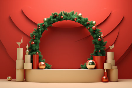 Beautiful Christmas background with podium. Generative AI.の素材