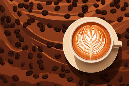 illustrations flat coffee mocca background. Generative AI.の素材