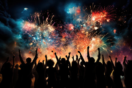 Silhouette Firework Celebration for New Year or any event Festival. Generative AI.の素材