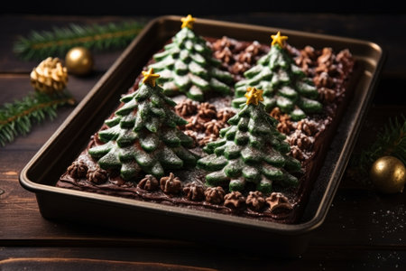 Christmas Tree Chocolate Brownies. Generative AI.の素材