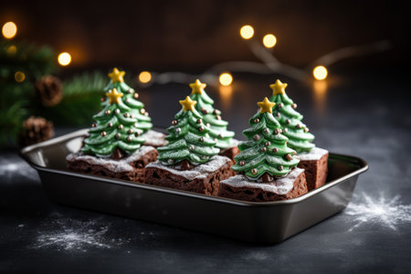 Christmas Tree Chocolate Brownies. Generative AI.の素材